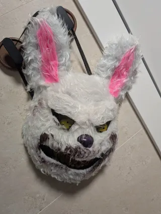 Máscara Conejo Peluche Rosa y Blanco