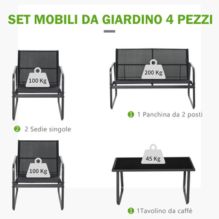 Set Tavolino con Panchina e 2 Sedie da Giardino, A