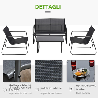 Set Tavolino con Panchina e 2 Sedie da Giardino, A