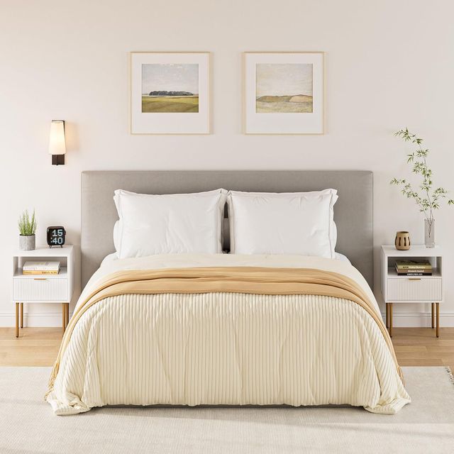 Mesita de Noche HEYZOEY Branca e Dourada