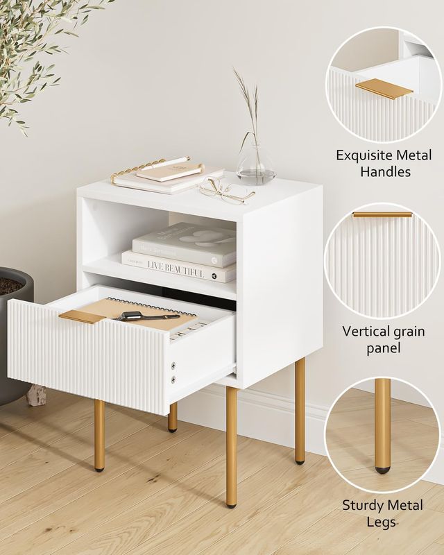 Mesita de Noche HEYZOEY Branca e Dourada