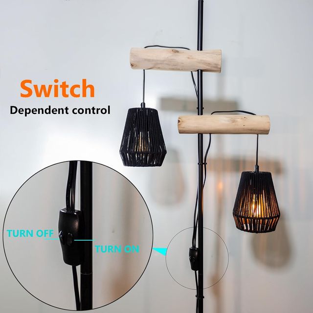 Lâmpada de pé moderna em madeira e vime