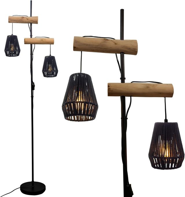 Lâmpada de pé moderna em madeira e vime