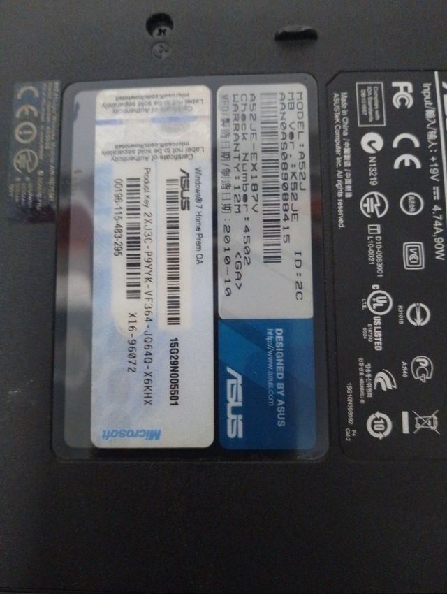 Portátil Asus A52j Negro