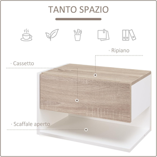 Set di 2 Comodini Sospesi a Parete con Cassetto e