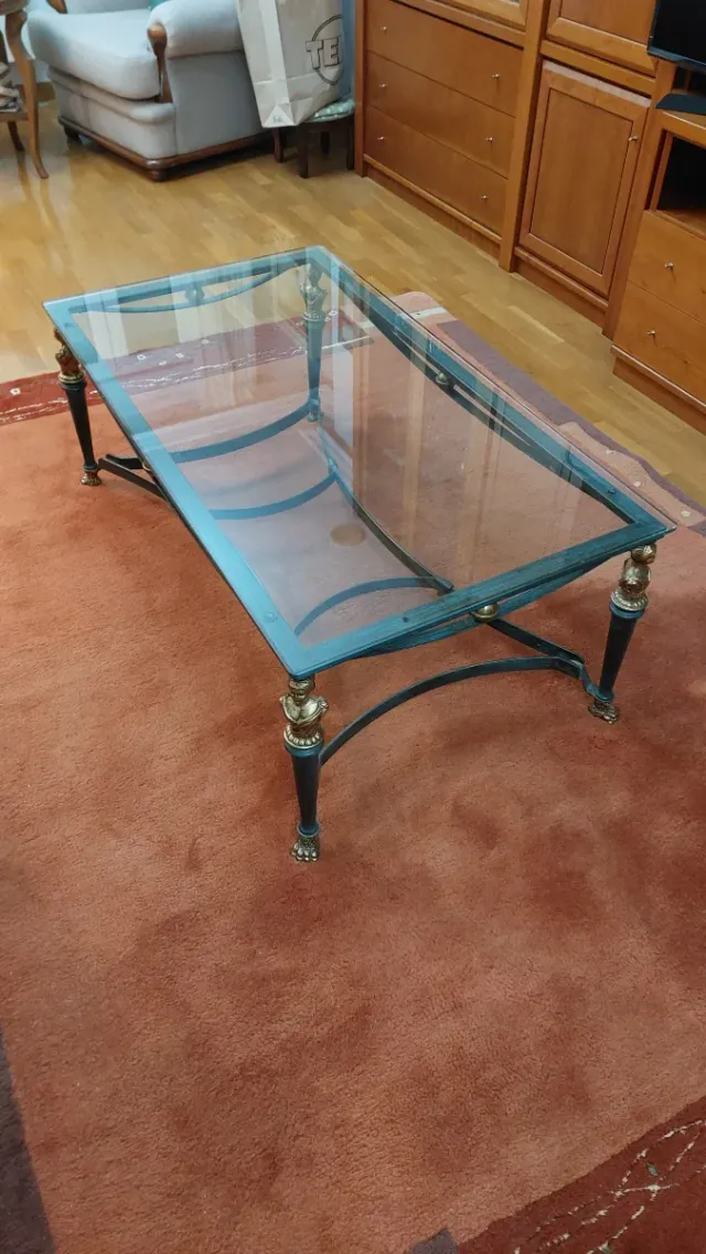 Mesa de centro cristal y metal dorado