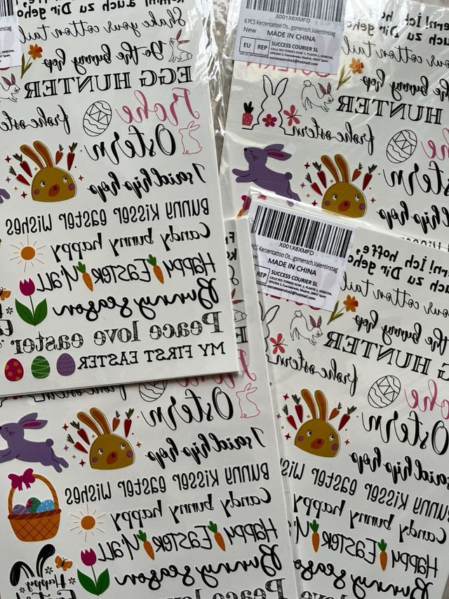 4 Fogli Adesivi Acqua Pasqua Conigli Uova