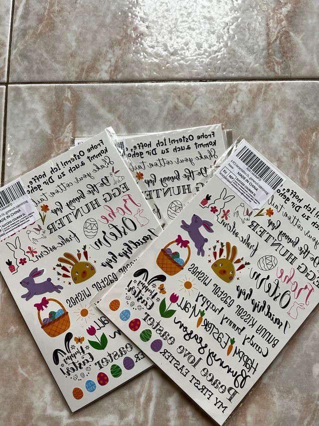 4 Fogli Adesivi Acqua Pasqua Conigli Uova