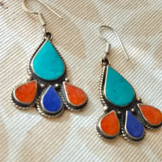 Pendientes Plata 925 Turquesa Coral Lapis