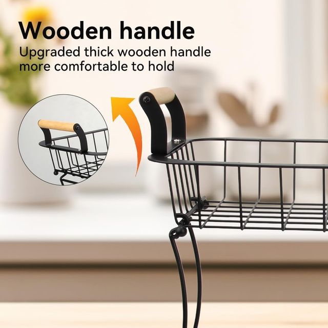 Cesta de frutas de 2 níveis em metal e madeira