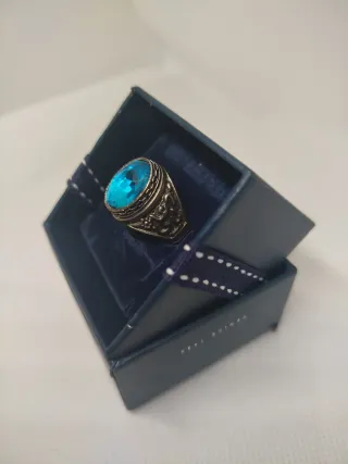 Anello uomo con pietra blu e argento