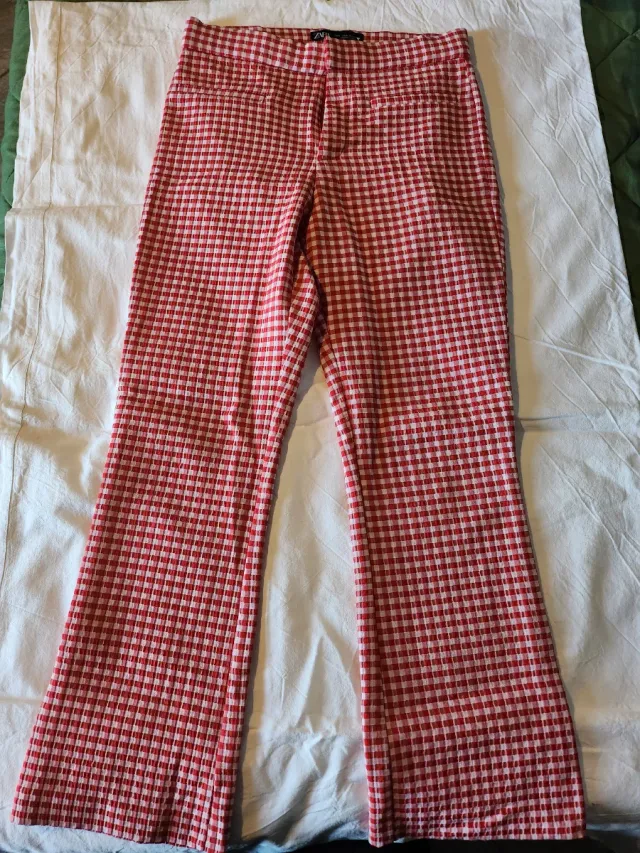 Pantaloni Zara Rossi a Quadri Taglia S