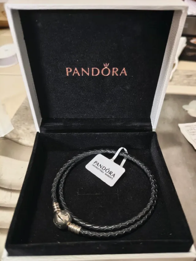 Pulsera Cuero Doble Pandora Plata Sin estrenar