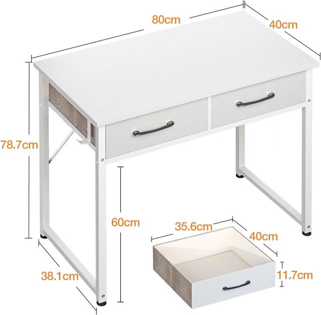 Escritório Branco com 2 Gavetas e Suporte Metálico