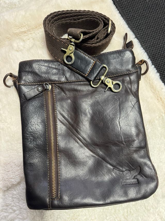 Bandolera Cuero Genuino Marrón Oscuro