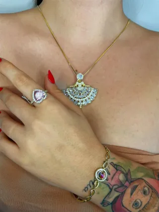 Collar Bailarina laminado Oro y Circonitas