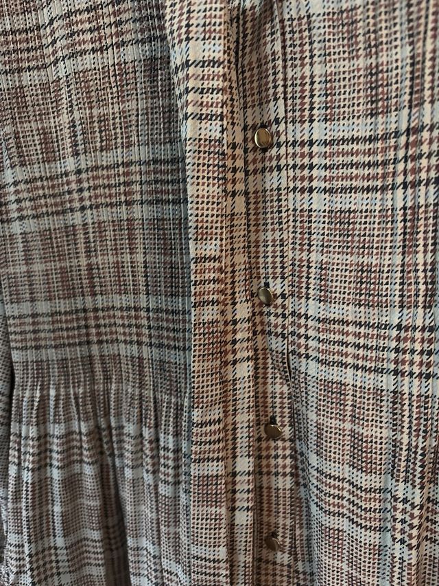 Blusa ZARA cuadros beige y marrón Talla S