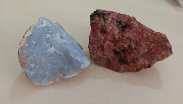 Minerali naturali grezzi Angelita e Rodonita