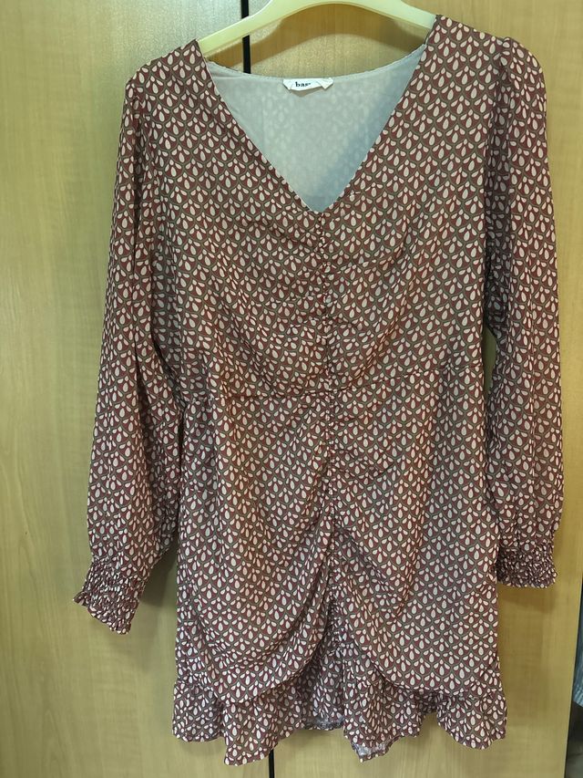 Vestido estampado marrón y rosa