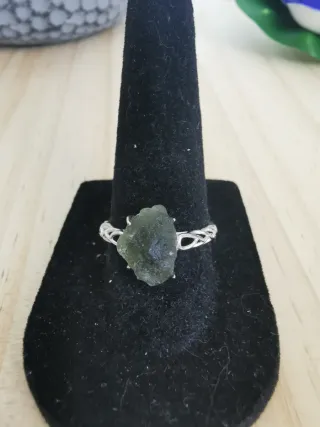 Anillo de Moldavita con Certificado, Ajustable.