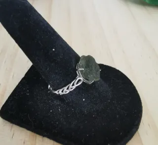 Anillo de Moldavita con Certificado, Ajustable.