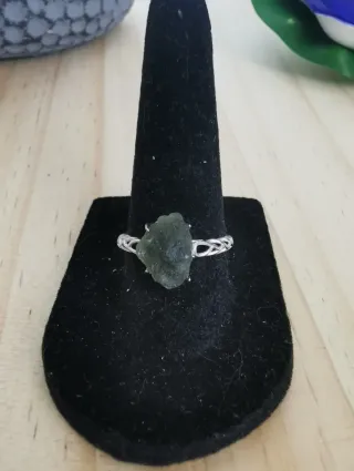 Anillo de Moldavita con Certificado, Ajustable.