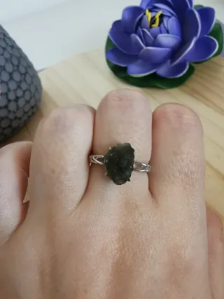 Anillo de Moldavita con Certificado, Ajustable.