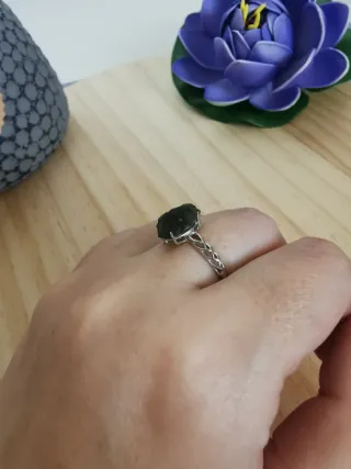 Anillo de Moldavita con Certificado, Ajustable.