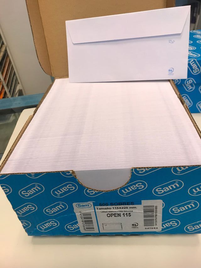 500 Sobres Blancos 115x225mm Sam OPEN 115