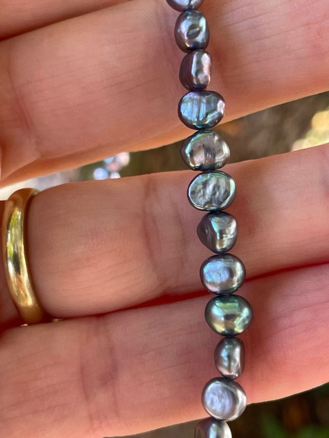 Collana perle di fiume grigie argento 925