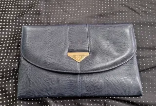 Cartera Piel Vintage Mujer Azul y Dorada