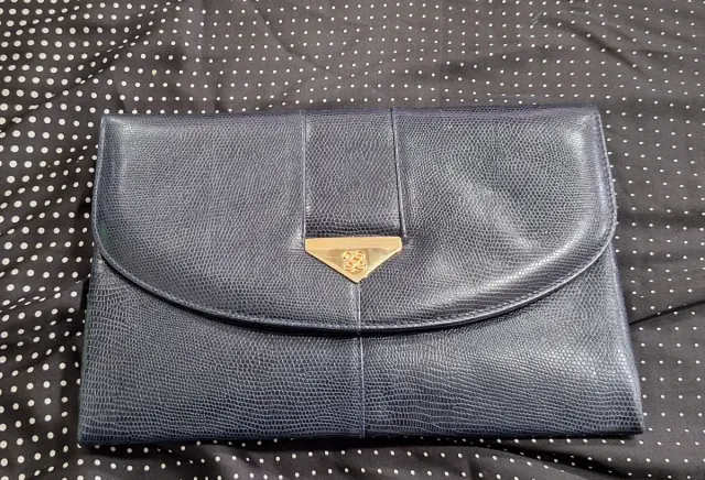 Cartera Piel Vintage Mujer Azul y Dorada
