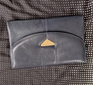 Cartera Piel Vintage Mujer Azul y Dorada