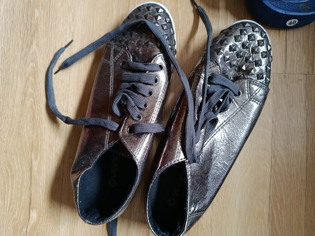 Zapatos bajos mujer plateados talla 40