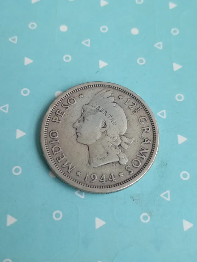 1/2 Peso de 1944 da República Dominicana - PLATA