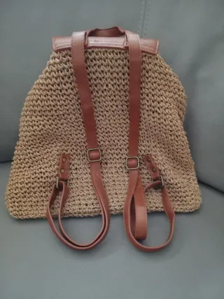 Mochila Rafia Beige y Marrón