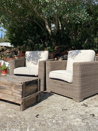 2 Sofás de Exterior Mimbre y Madera