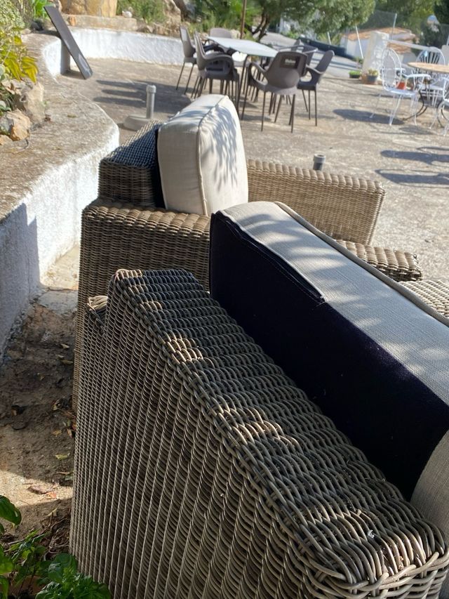 2 Sofás de Exterior Mimbre y Madera