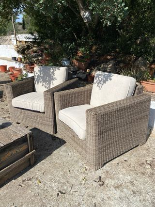 2 Sofás de Exterior Mimbre y Madera