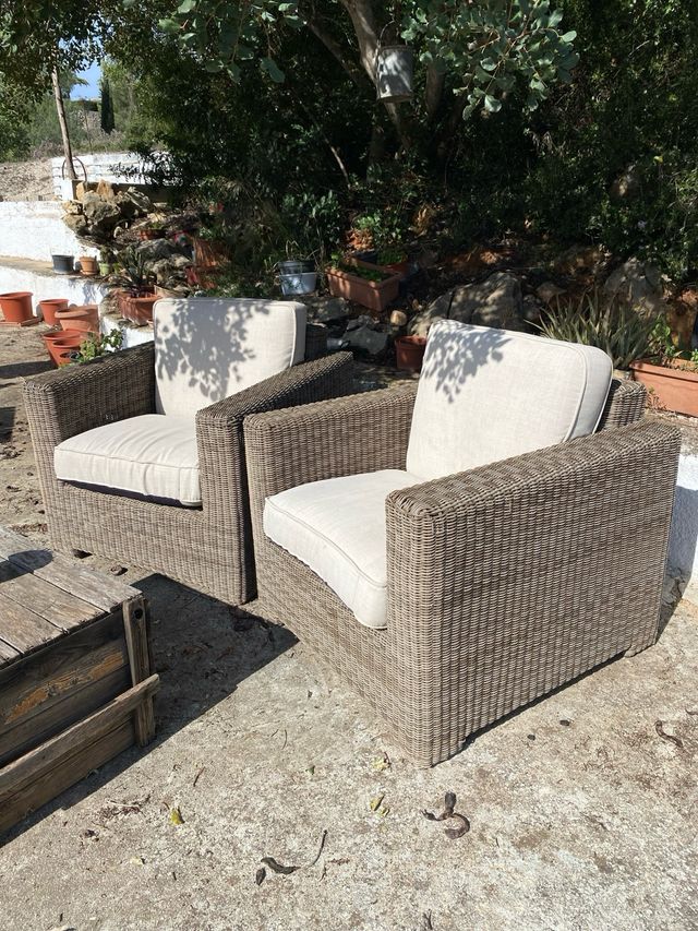 2 Sofás de Exterior Mimbre y Madera