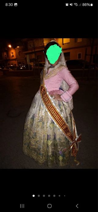 Traje de Fallera Niña Rosa y Dorado