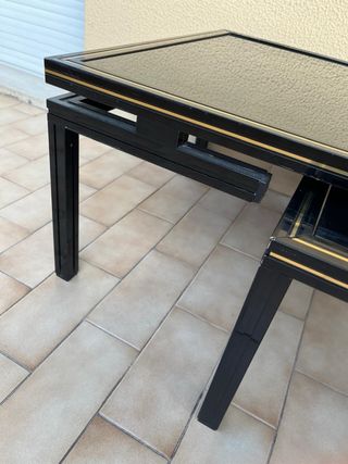 Coppia tavolini Pierre Vandel vetro nero oro