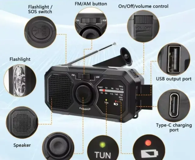 Nuovo Radio Solare Manileva Luce Suono Emergenza