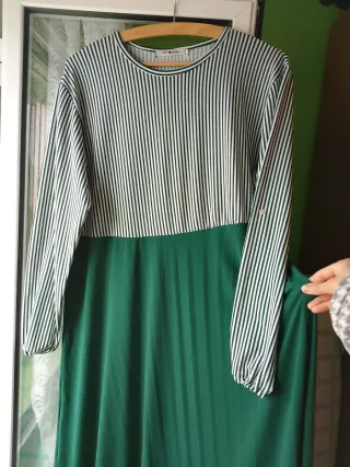 Vestido largo verde y blanco