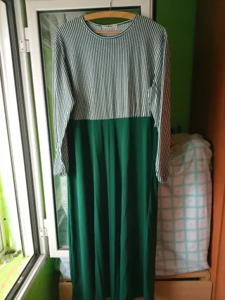 Vestido largo verde y blanco