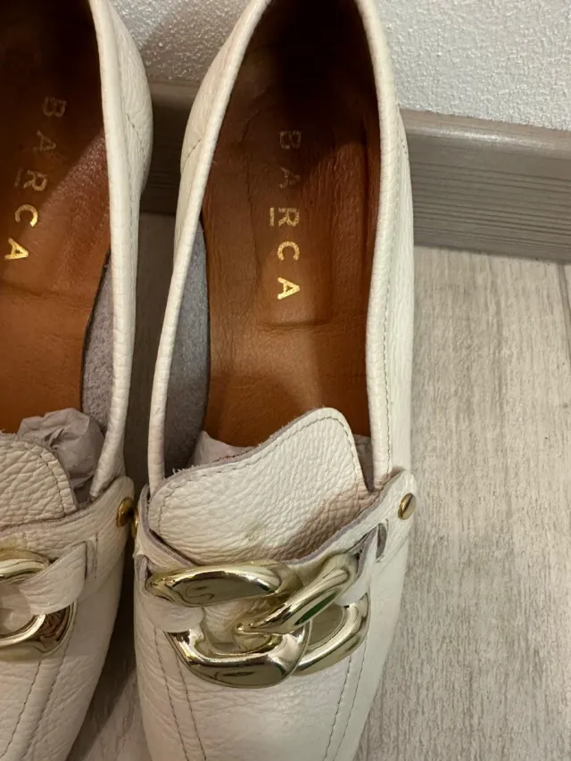 Mocassini BARCA pelle bianca catena oro taglia 39