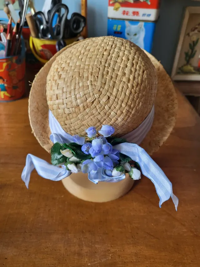 Cappello paglia bambola fiori