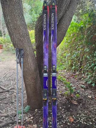 Esquís Salomon Morados con Bastones.
