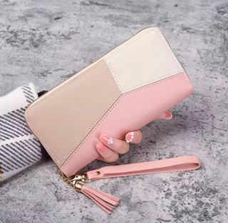 Cartera monedero mujer beige y rosa