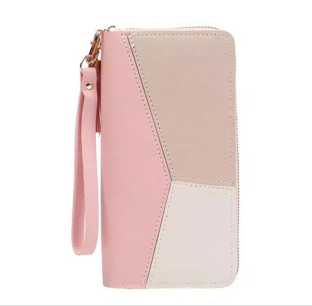 Cartera monedero mujer beige y rosa